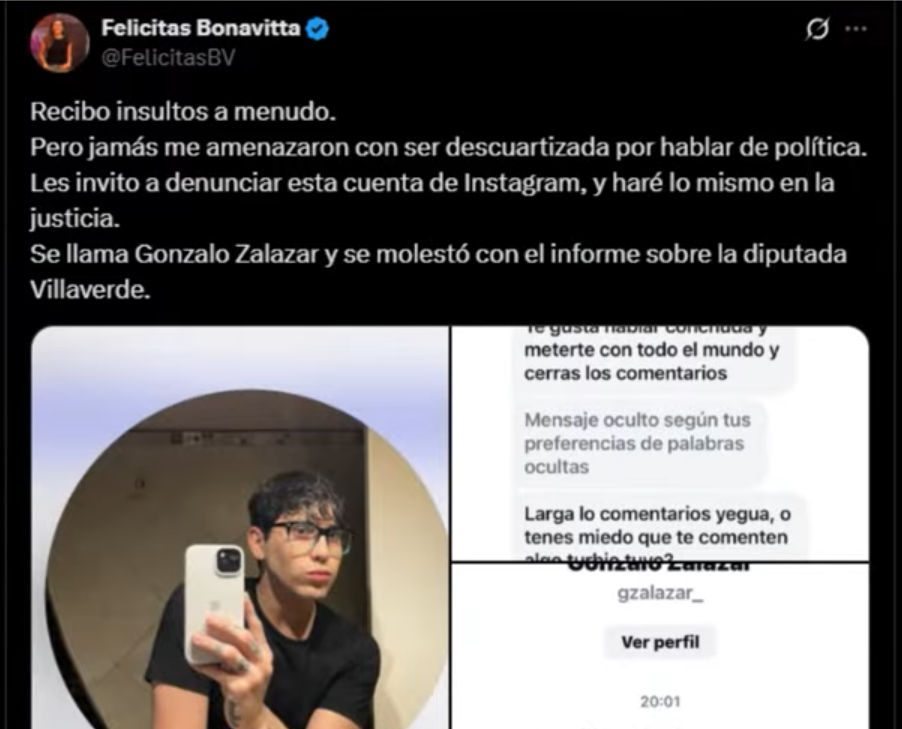 Repudio a las amenazas contra Felicitas Bonavitta: ¿cómo ejerce la violencia la ultraderecha?